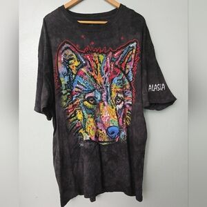 The Mountin Men’s Short Sleeve T-shirt Gray Tie Dye Alaska Wolf Print Size 2XL